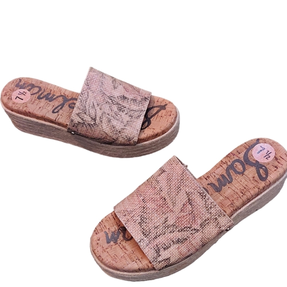 Sam Edelman NEW Beige Floral Slip On Platforms 7.5 - Picture 2 of 10